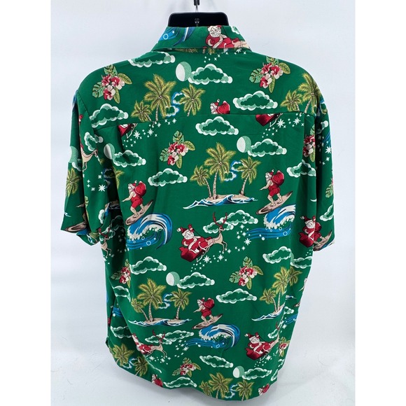 Alvish Men's Green Santa Surfing Hawaiian‎ Aloha Button Up Shirt Size XL - Picture 3 of 6